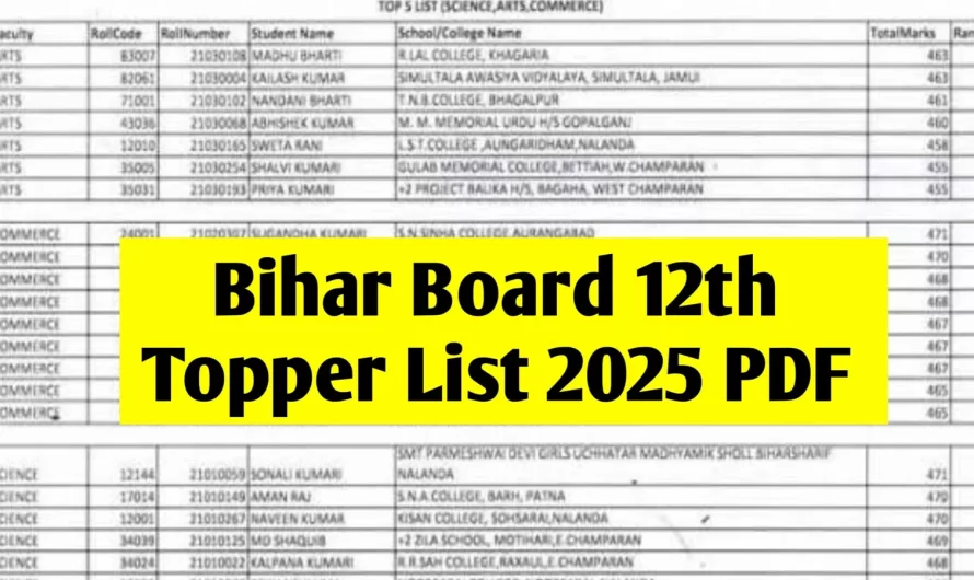 Bihar Board Class 12 Topper List 2025: Check Names, Marks, and More